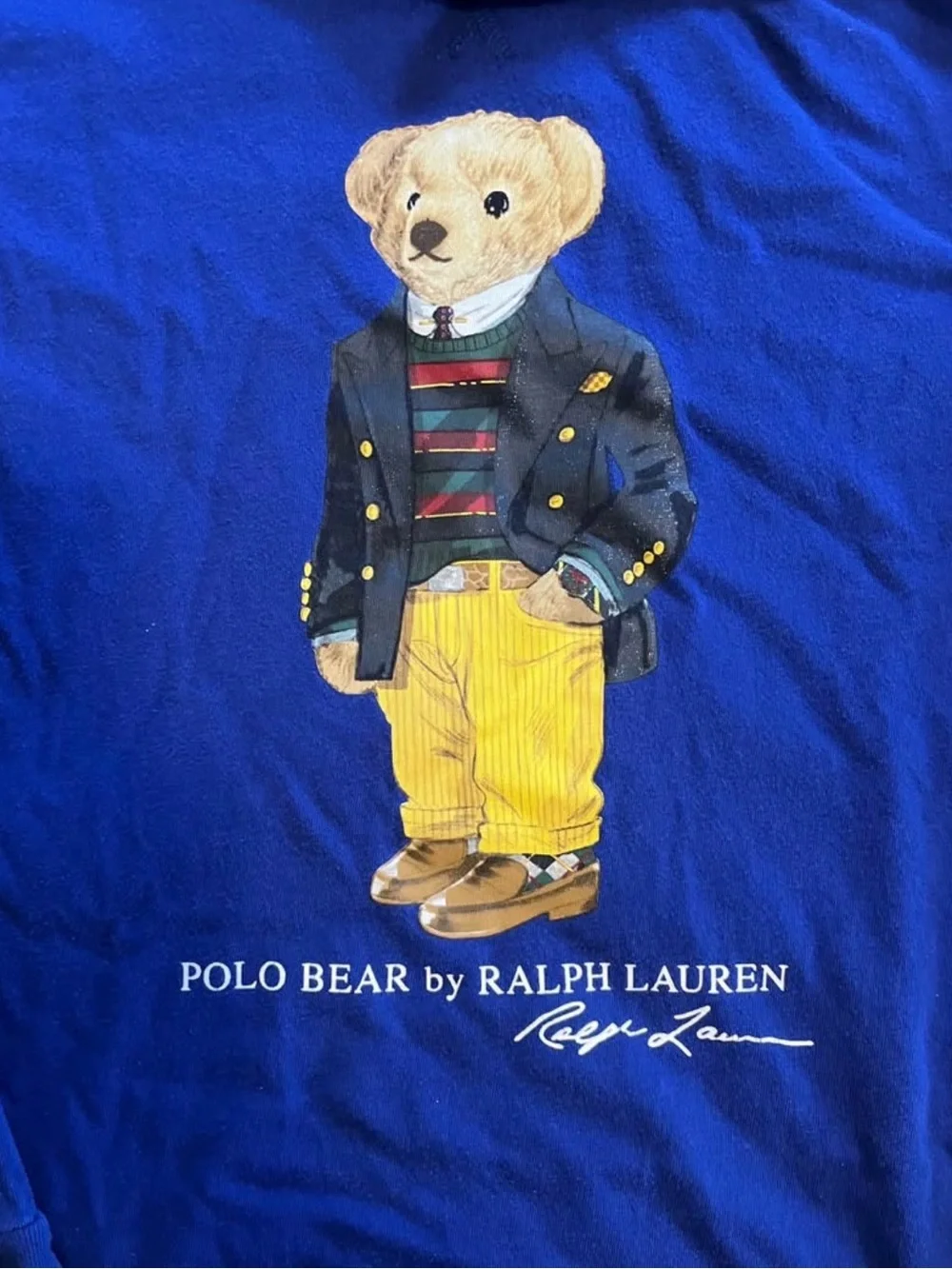 Ralph Lauren Royal Blue Polo Bear Hooded Tee with Yellow Trousers Graphic